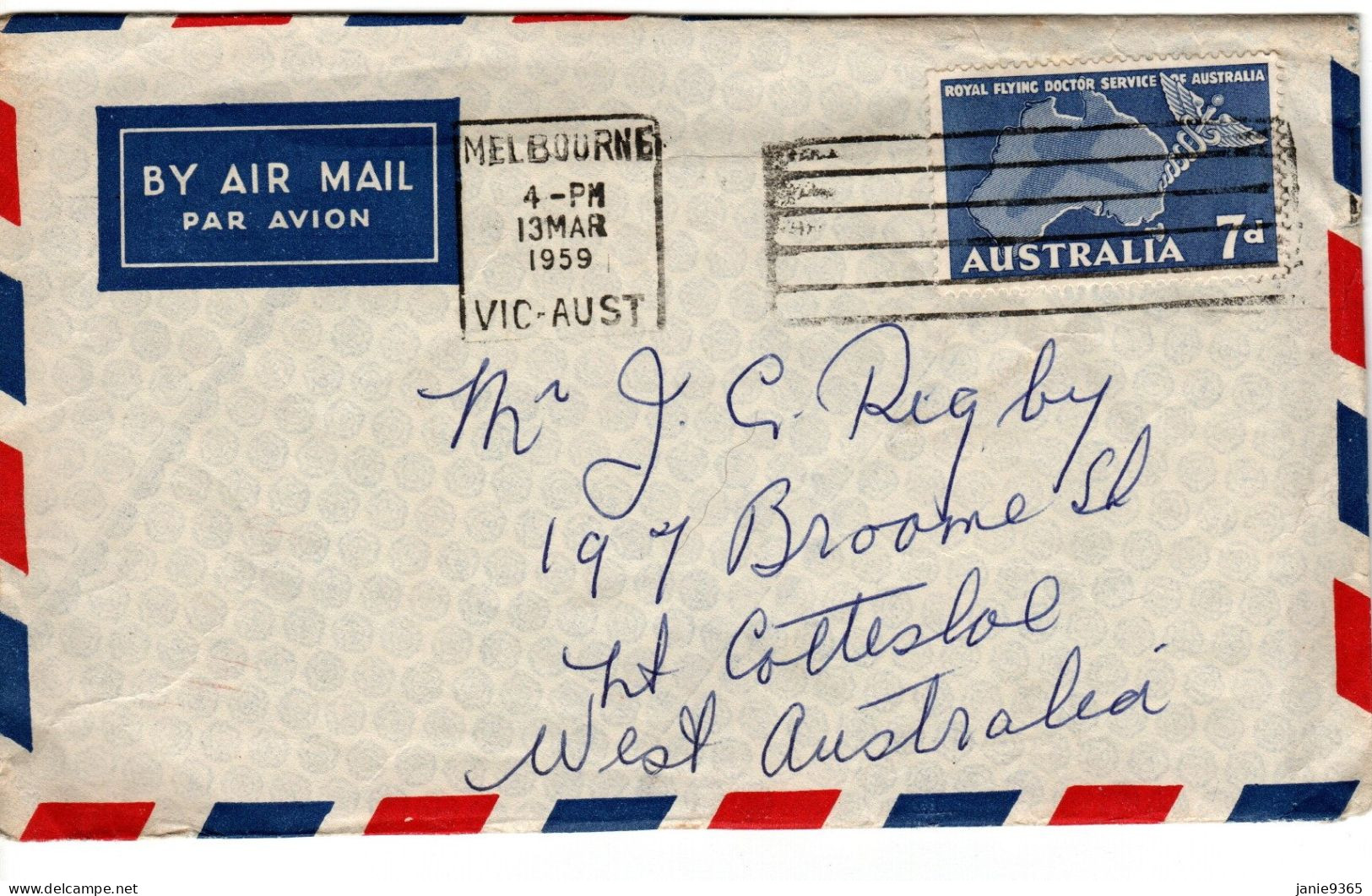 Australia 1959 Air Mail Cover From Melbourne To West Australia, With Contents - Storia Postale