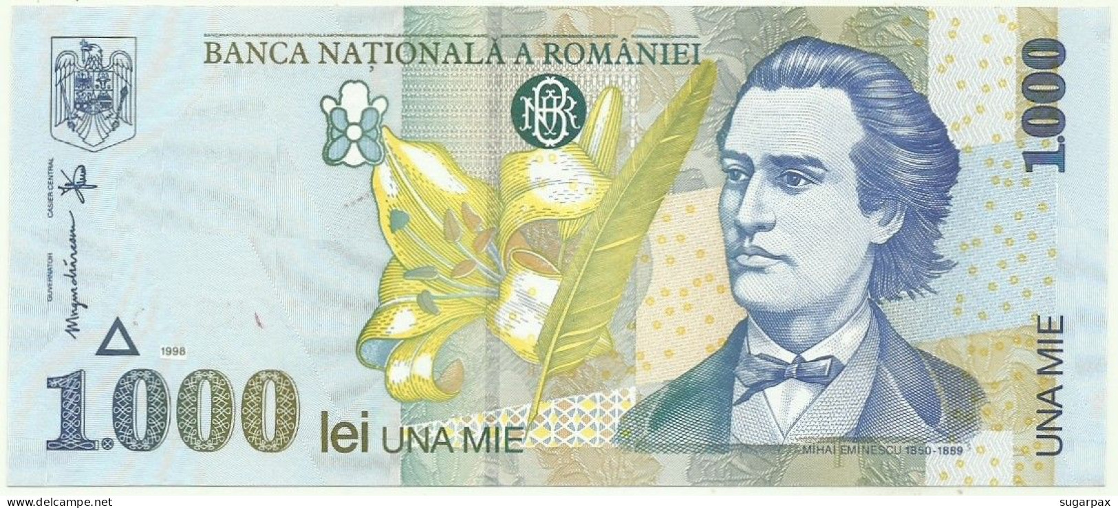 ROMANIA - 1.000 Lei - 1998 - Pick 106 - Unc. - Série 001B - Wmk: Large, Sloping BNR - 1000 - Romania