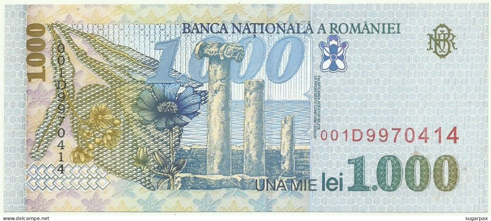 ROMANIA - 1.000 Lei - 1998 - Pick 106 - Unc. - Série 001D - Wmk: Large, Sloping BNR - 1000 - Roemenië