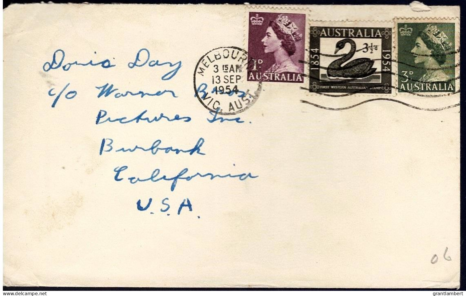 Australia 1954 Two Queens & Swan On AIR MAIL Letter To USA - Storia Postale