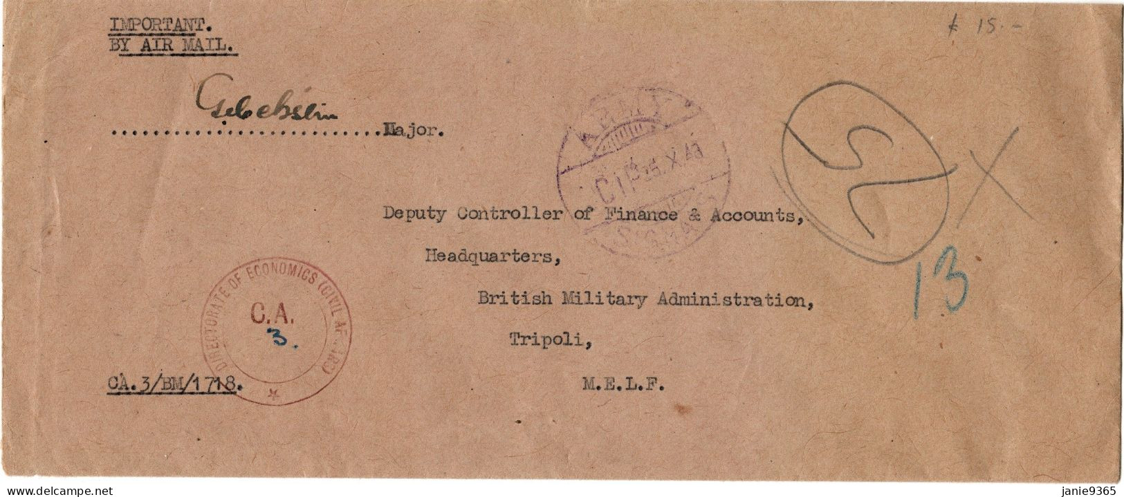 Great Britain 1948 Military Mail  BMA In Tripoli  M.E.L.F. - Unclassified