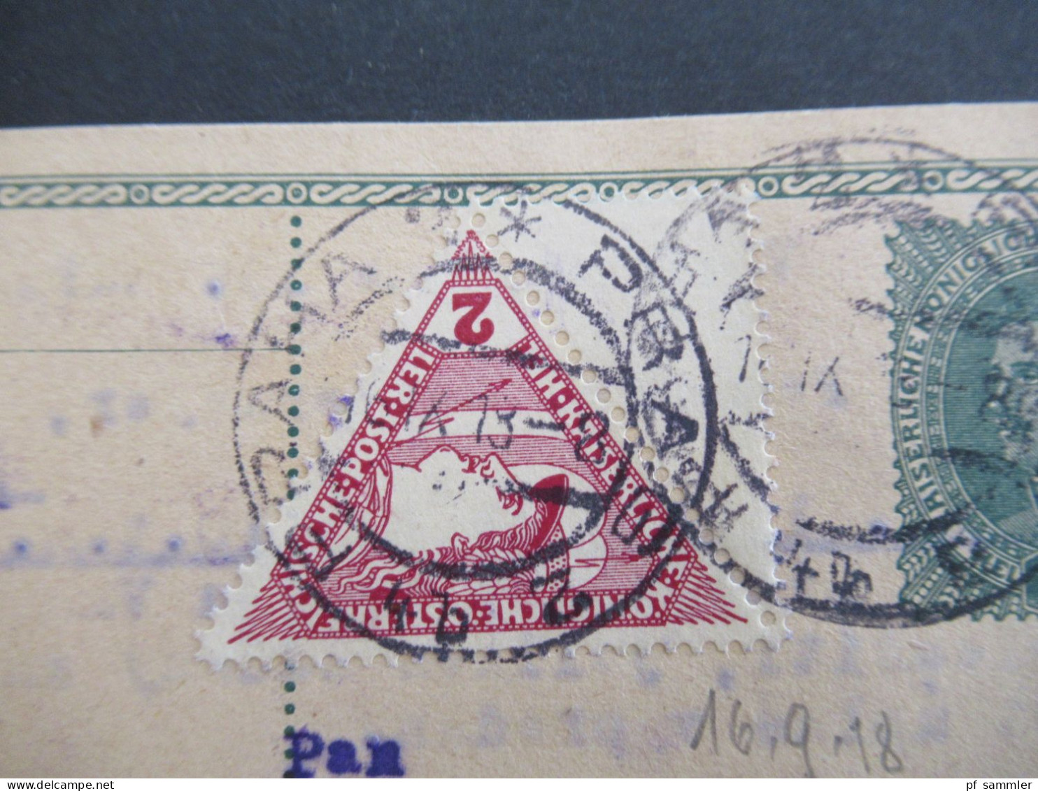 Österreich 1916 / 18 Ganzsache 8 Heller Mit Zusatzfrankatur Drucksachen Eilmarke Mi.Nr.217 Mit 1/2 Leerfeld Prag - Kiew - Briefkaarten
