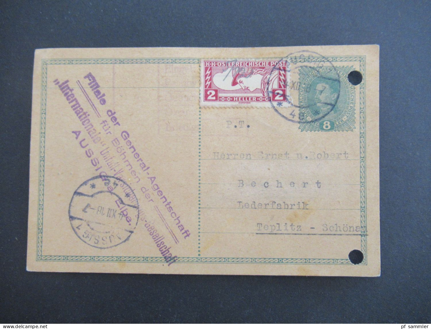 Österreich / Sudeten 1918 Ganzsache 8 Heller Mit Zusatzfrankatur Drucksachen Eilmarke Mi.Nr.219 Aussig - Teplitz Schönau - Cartoline