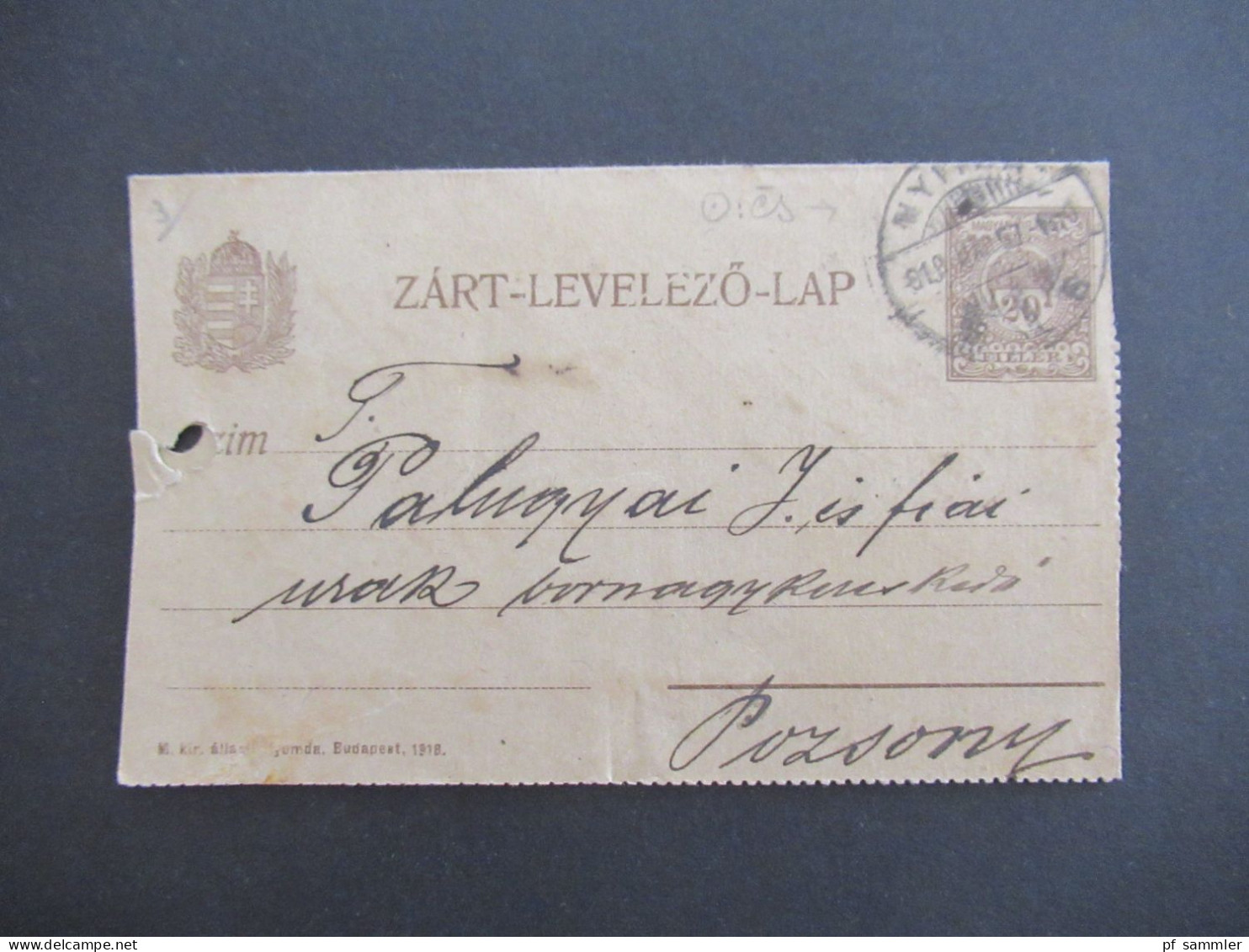 Ungarn / Slowakei 1919 Kartenbrief Stempel Nyitra / Absender Stempel Pecs Ede Nyitra Nach Pozsony Gesendet - Ganzsachen