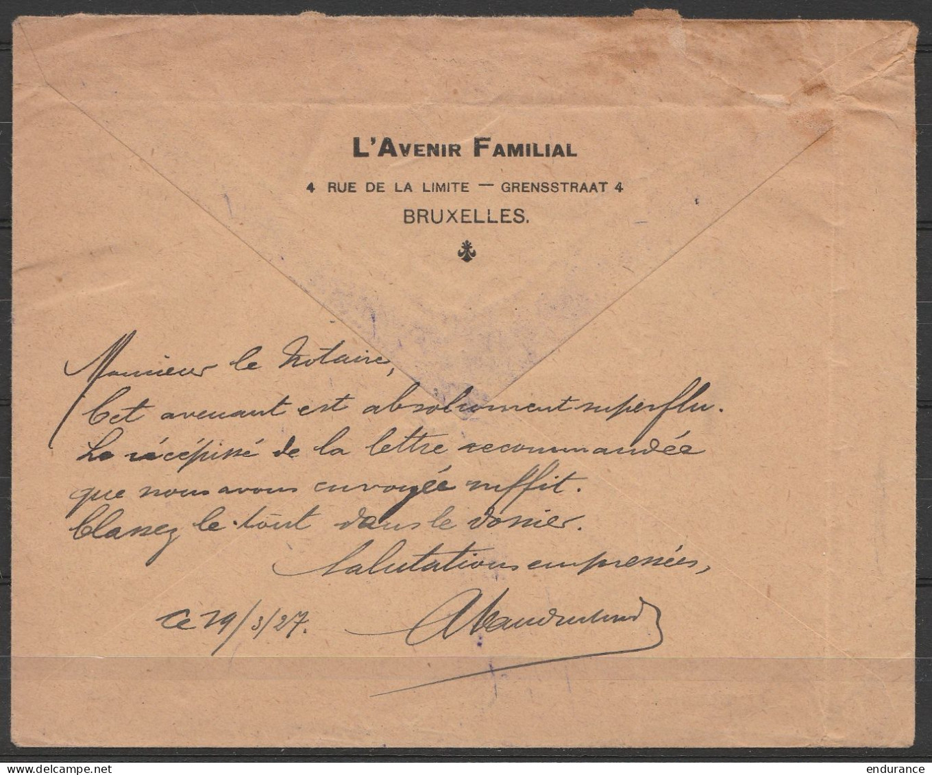 L. Affr. N°203+215 (perforé) Càd St-JOSSE-ten-NOODE /12 III 1927 Pour NICE - Voir Correspondance Sur L'enveloppe - 1909-34