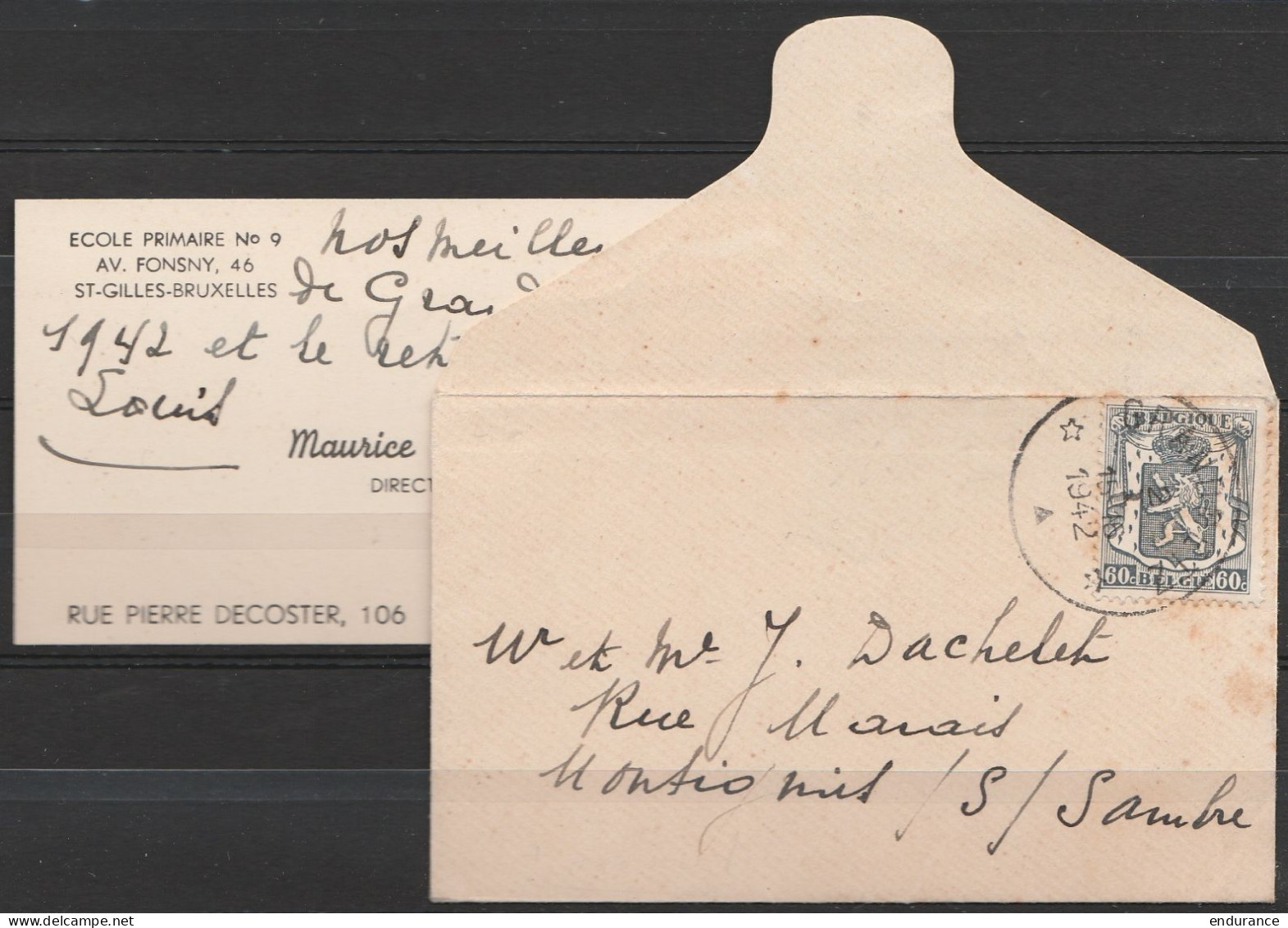 Env.carte De Visite Affr. N°527 Càd *GRANDMETZ*/2 I 1942 Pour MONTIGNIES-sur-SAMBRE - 1935-1949 Small Seal Of The State