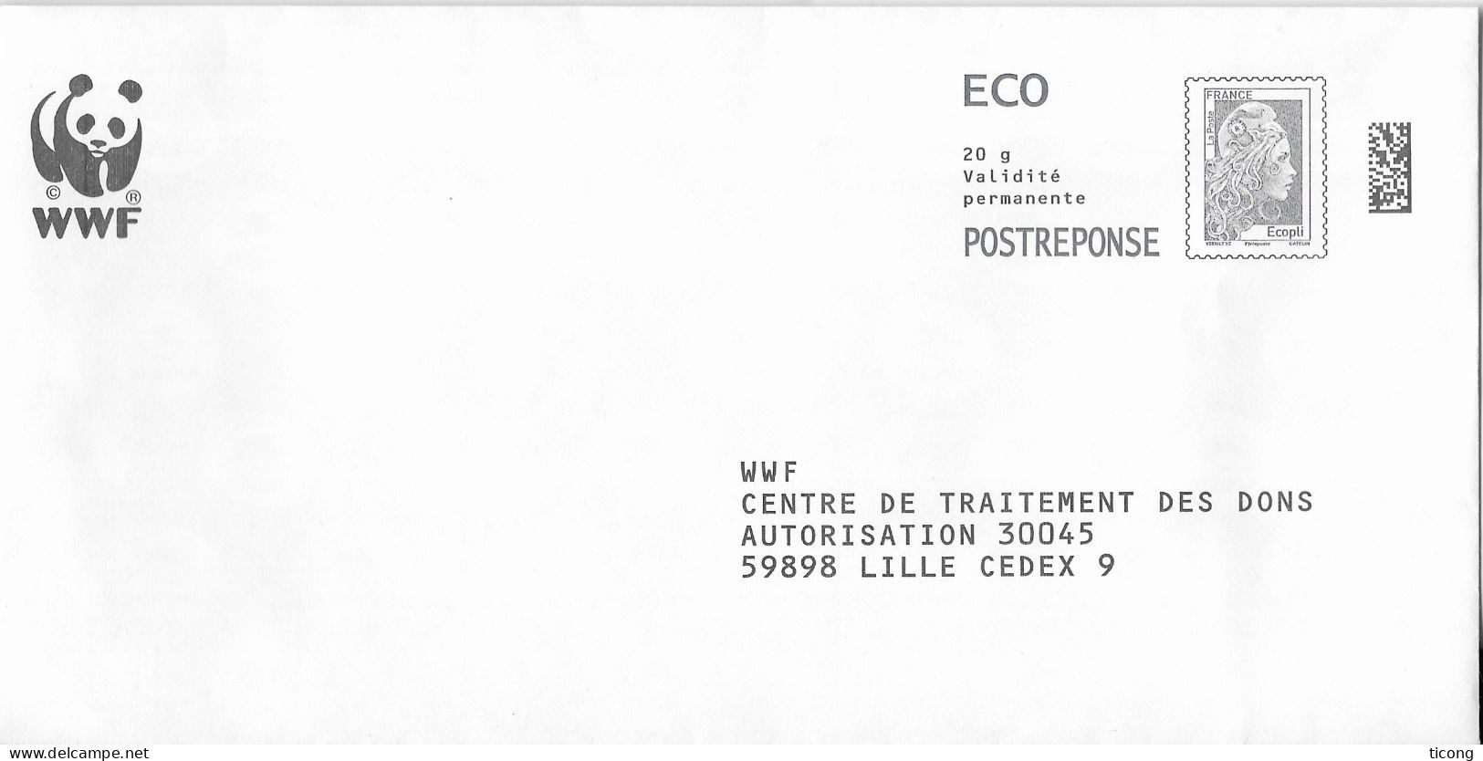 MARIANNE L ENGAGEE PAP POSTREPONSE WWF PANDA LILLE ECO, NUMERO 377554, VOIR LES SCANNERS - PAP : Antwoord /Marianne L'Engagée