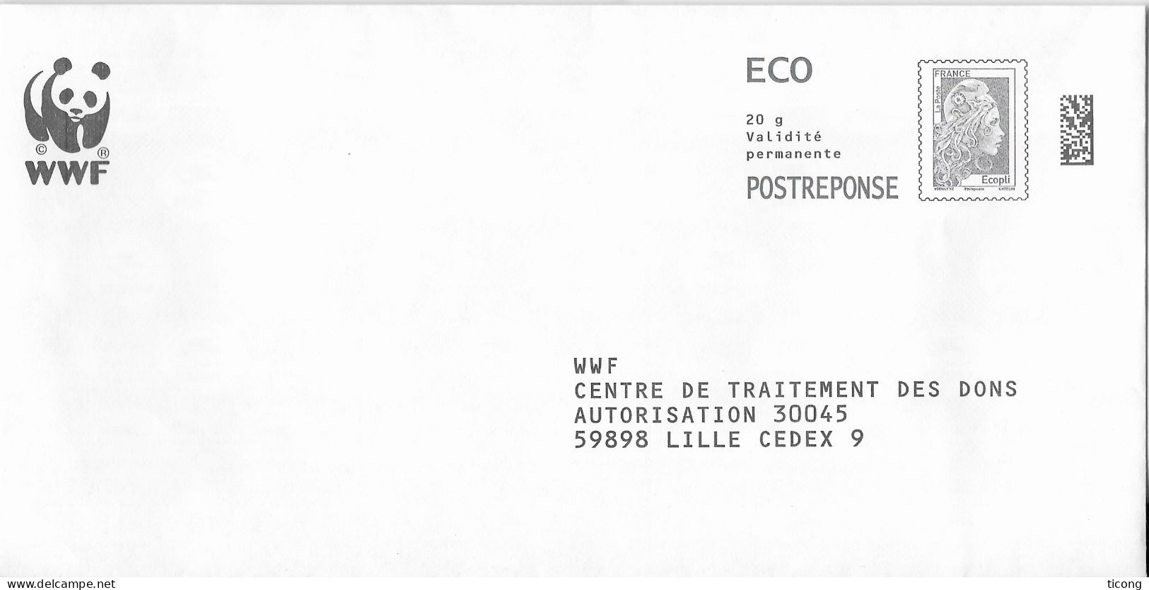 MARIANNE L ENGAGEE PAP POSTREPONSE WWF PANDA LILLE ECO, NUMERO 377554, VOIR LES SCANNERS - Listos Para Enviar: Respuesta/Marianne L'Engagée