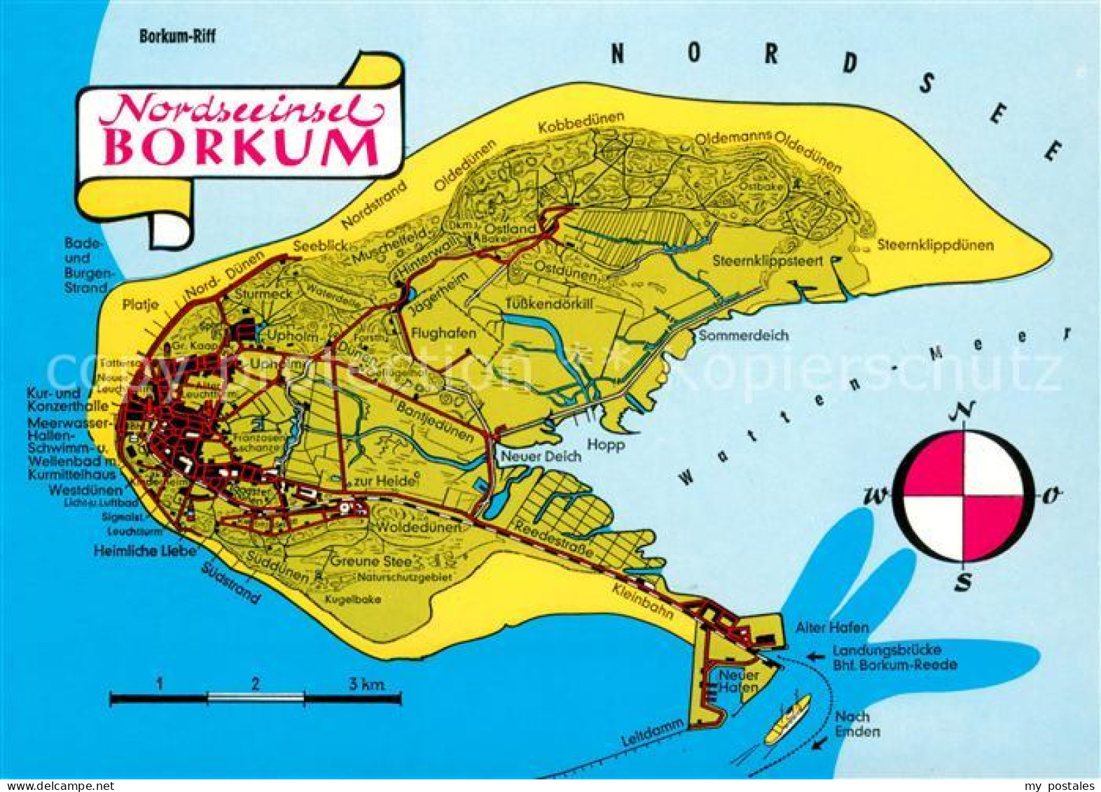 73653808 Borkum Nordseebad Landkarte Nordseeinsel Kompass Borkum Nordseebad - Borkum