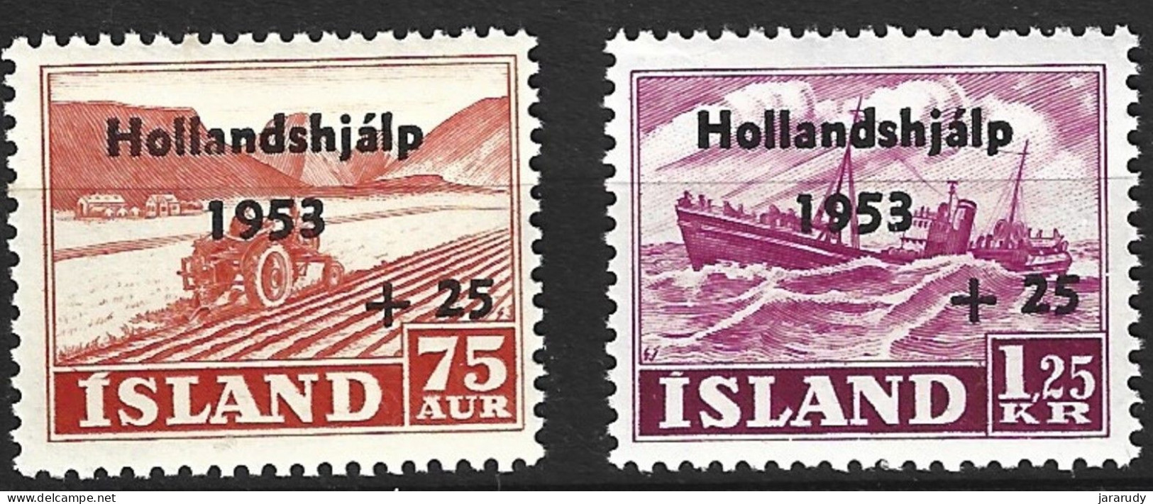 ISLANDIA AYUDA SOBRECARGADOS 1953 Yv 243/4 MNH - Nuevos