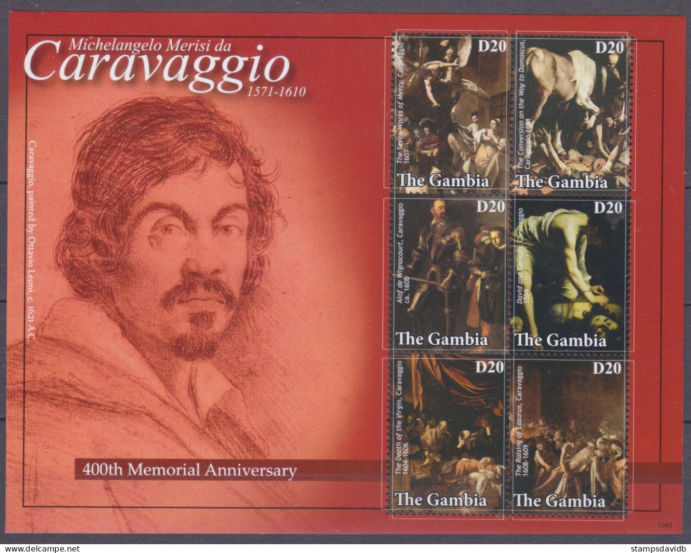 2010 Gambia 6361-6366KL Painting 400 Years Since Caravaggio's Death 9,00 € - Impressionisme