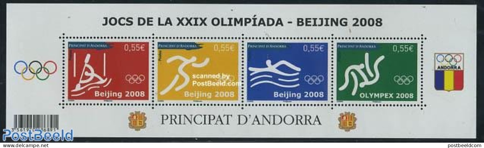 Andorra, French Post 2008 Beijing Olympics 4v M/s, Mint NH, Sport - Judo - Kayaks & Rowing - Olympic Games - Swimming - Ungebraucht