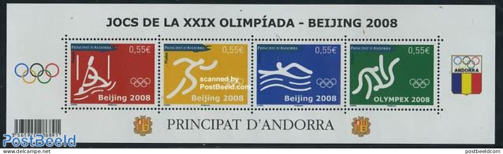 Andorra, French Post 2008 Beijing Olympics 4v M/s, Mint NH, Sport - Judo - Kayaks & Rowing - Olympic Games - Swimming - Neufs