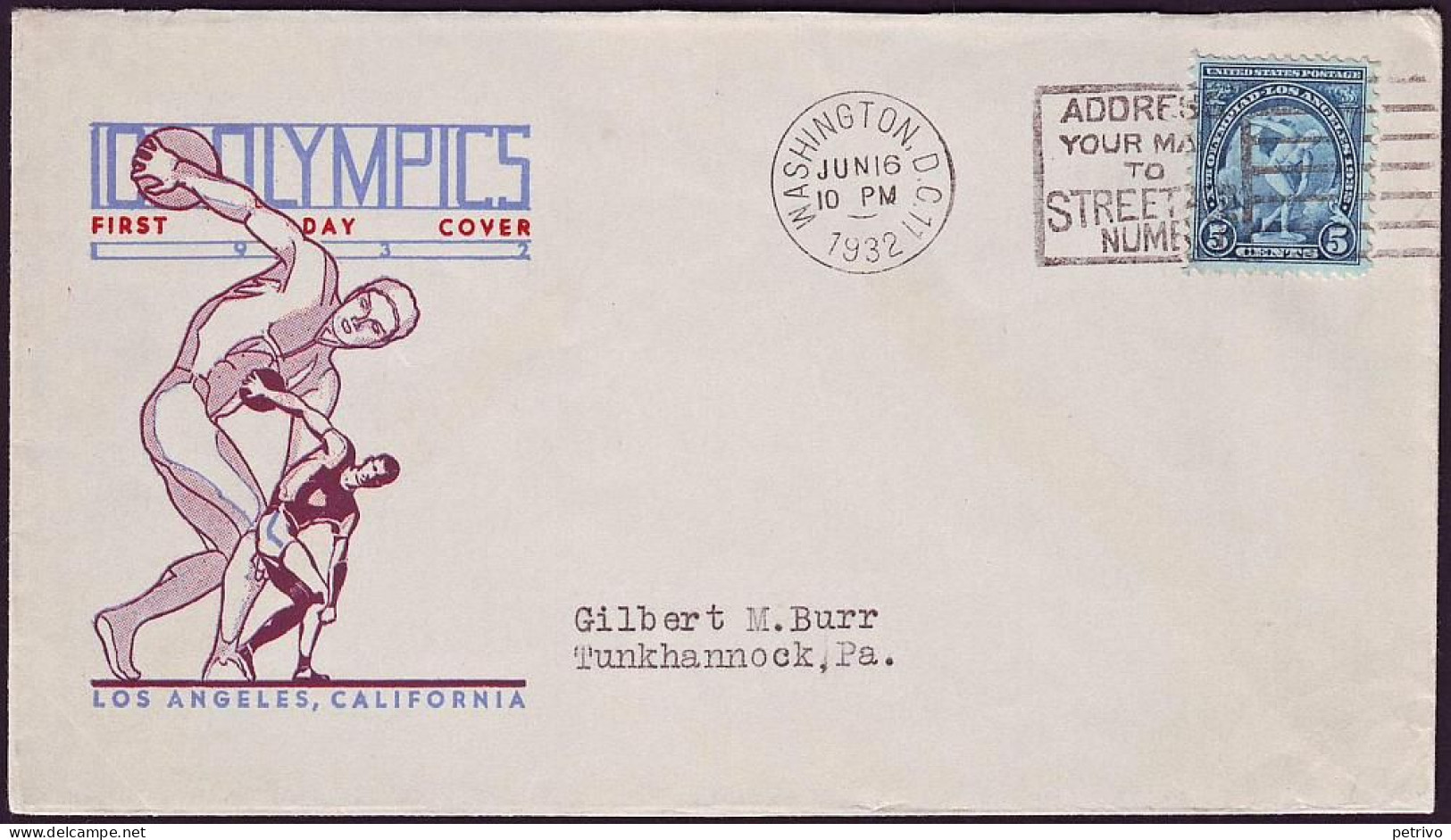 USA - 1932 - Olympic Games 1932 - FDC  (Washington) - Verano 1932: Los Angeles