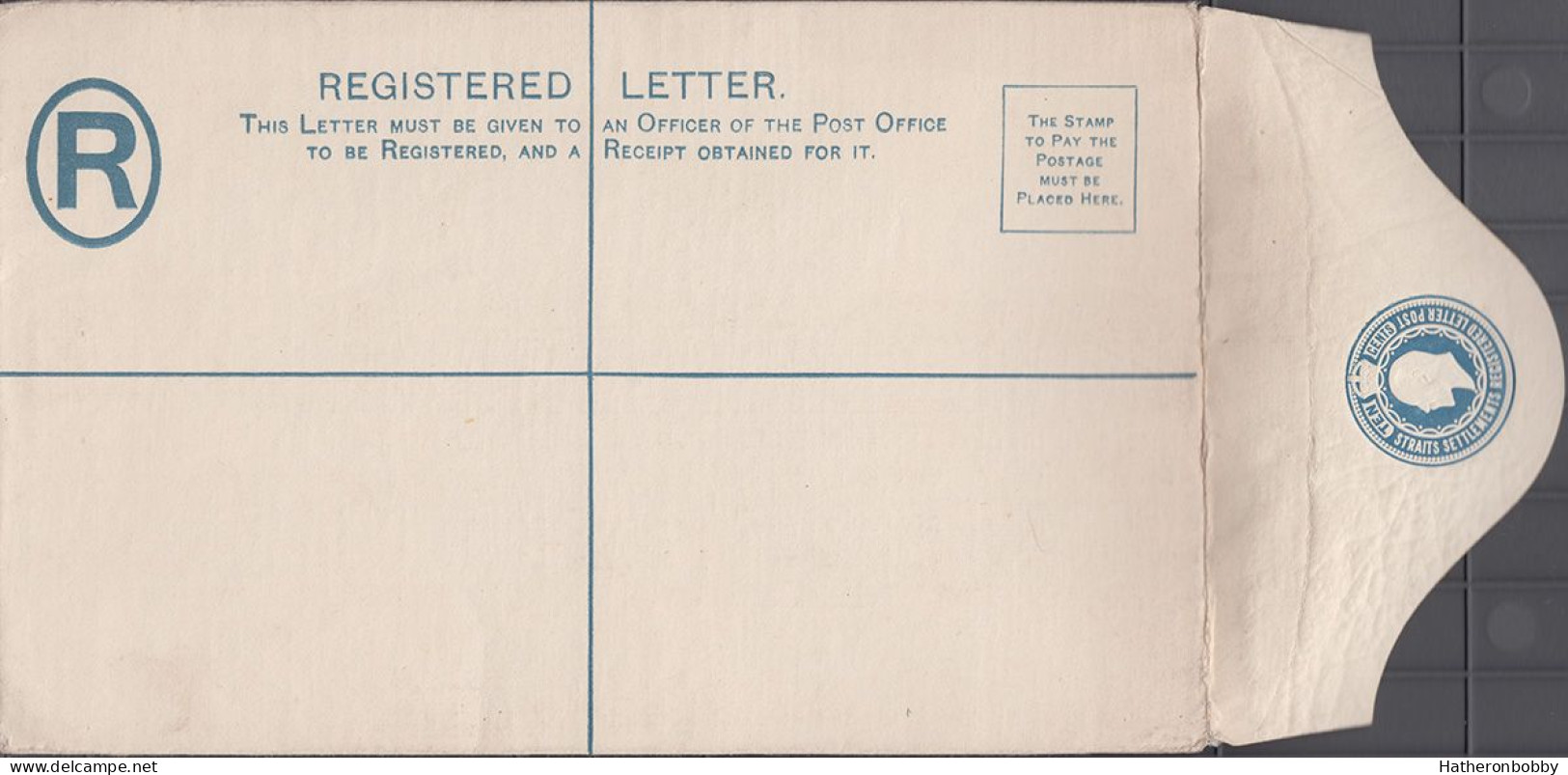 Straits Settlements 1904 KEVII 10c Size H Postal Stationery Registered Envelope Unused - Straits Settlements