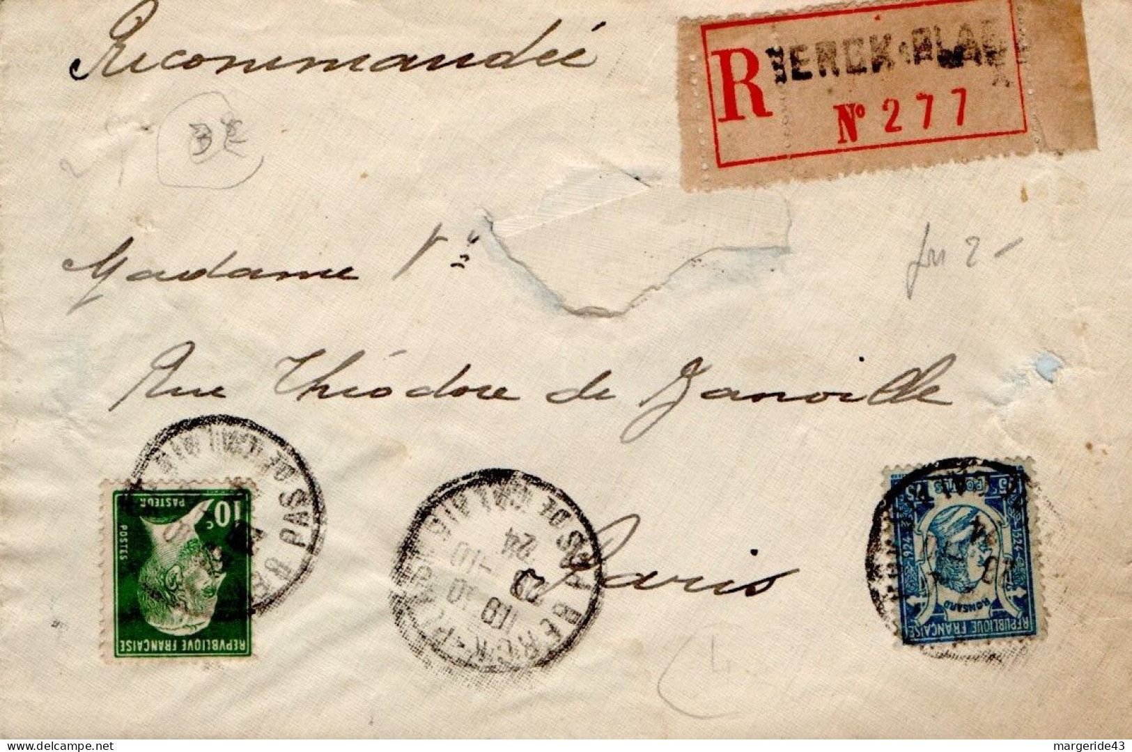 AFFRANCHISSEMENT COMPOSE SUR LETTRE RECOMMANDEE DE BERCK PLAGE 1924 - Postal Rates