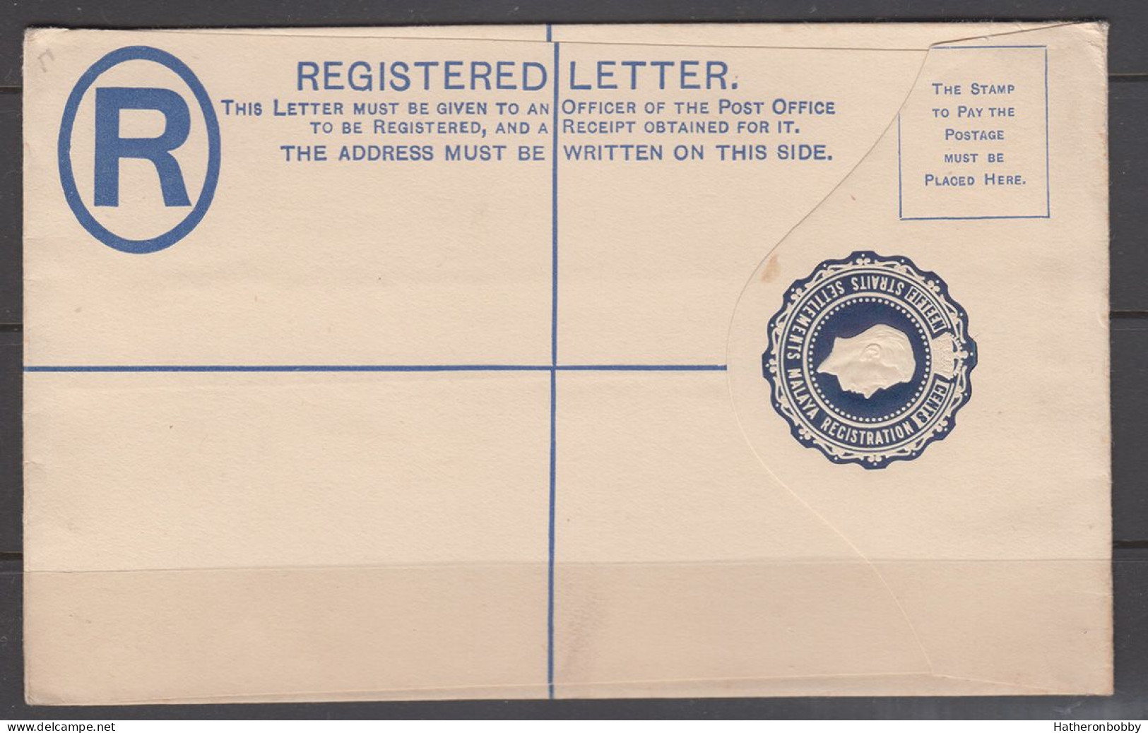 Straits Settlements 1937 KGVI 15c Size G Postal Stationery Registered Envelope Unused - Straits Settlements