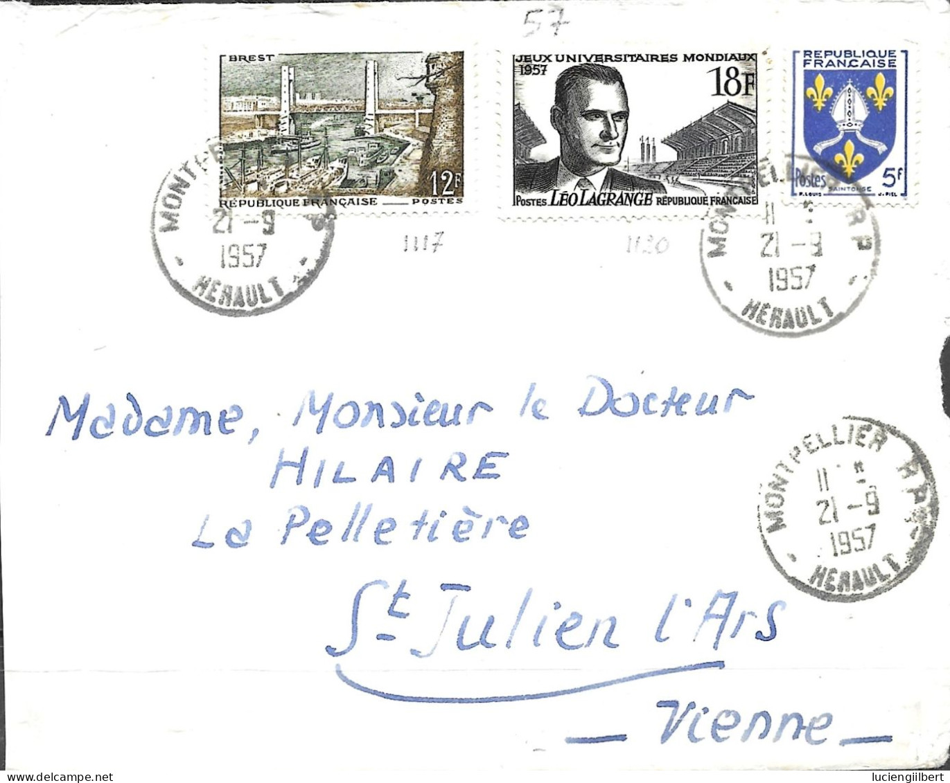 TIMBRE N° 1120 / 117 / 1005   -  TARIF DU 1 7 57  -  SUR LETTRE 2E ECHELON  -  1957 - Postal Rates