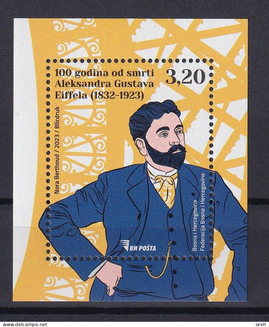 BOSNIA AND HERZEGOVINA  2023,POST SARAJEVO,ALEKSANDER GUSTAVE EIFFEL,BLOCK,MNH - Bosnia Erzegovina