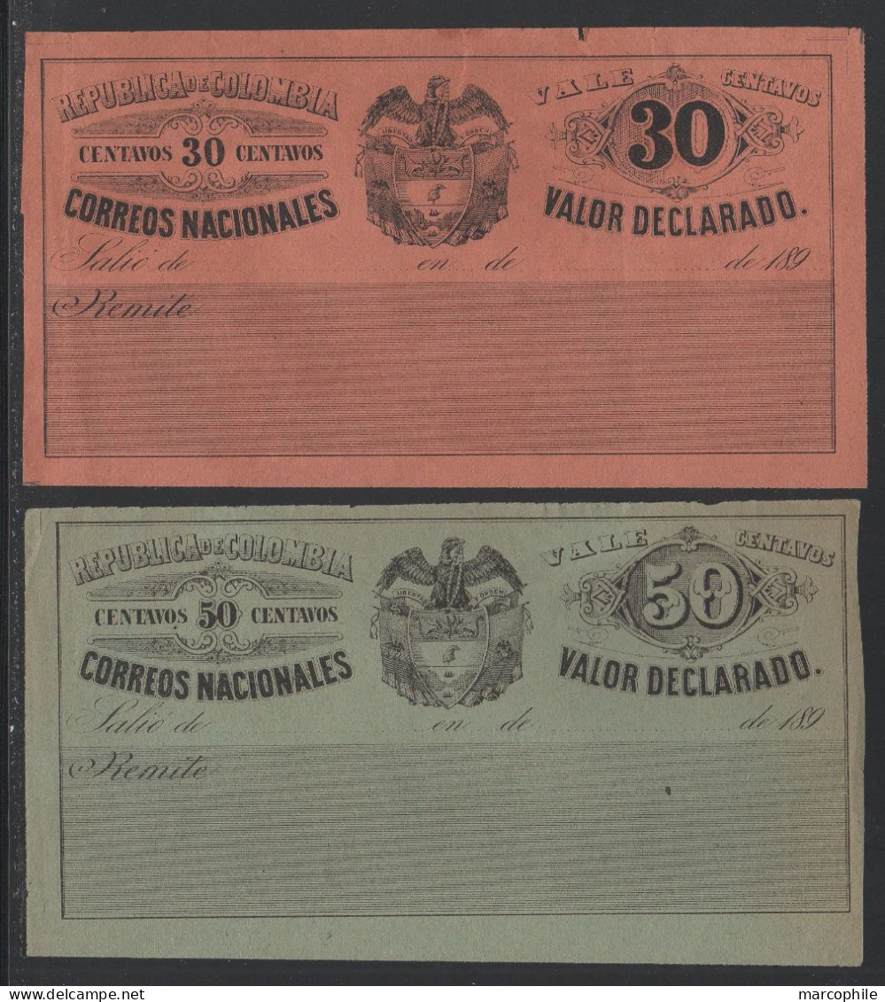 COLOMBIA - COLOMBIE / VIÑETA DE CERTIFICADO , CORREOS NACIONALES , 30 & 50 CENTAVOS - LABEL  (ref 3286) - Colombia