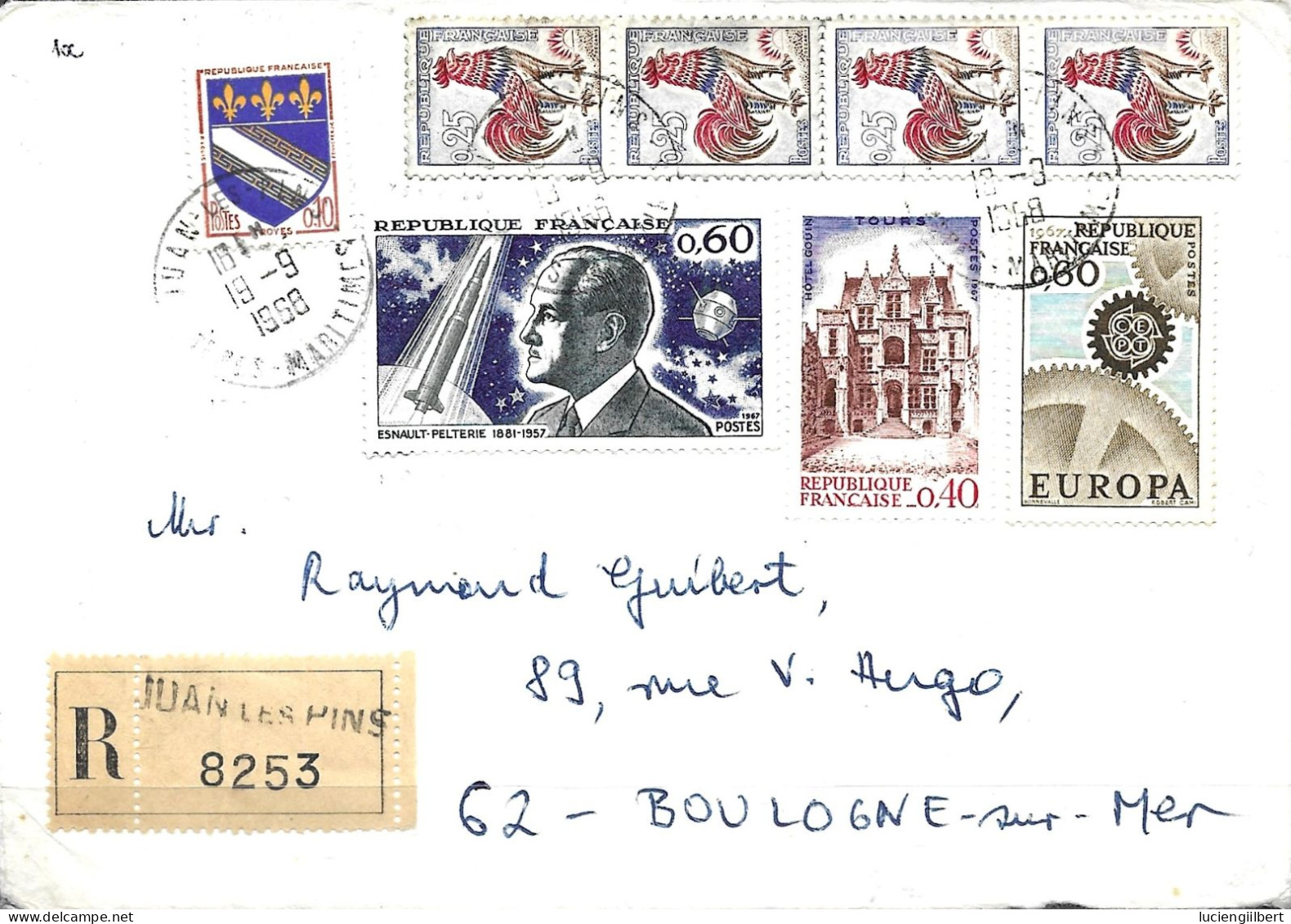 TIMBRES MULTIPLES     -  TARIF DU 18 1 65  -  SUR LETTRE RECOMMANDE 2E ECHELON  JUIN LES PINS  -  1968 - Tarifs Postaux