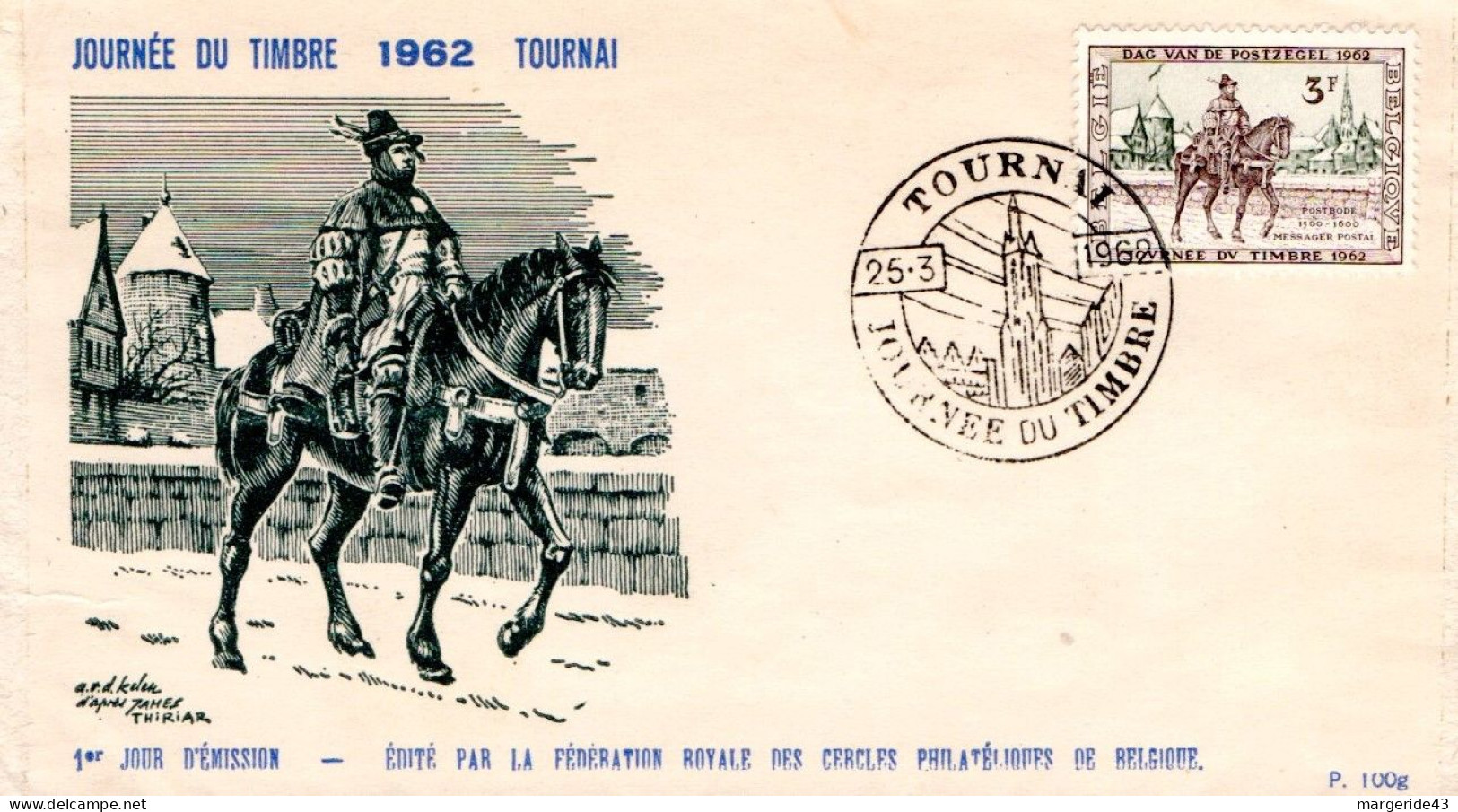 BELGIQUE FDC 1962 JOURNEE DU TIMBRE - TOURNAI - 1951-1960