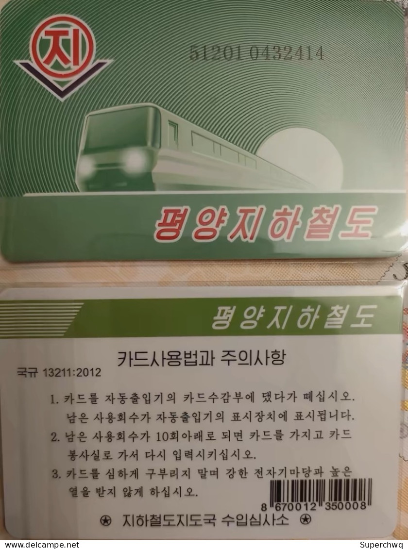 Korea North Metro One-way Card/one-way Ticket/subway Card，1 Pcs - Wereld