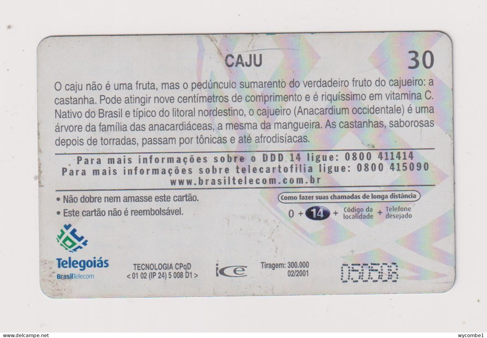 BRASIL -  Cashews Inductive  Phonecard - Brésil