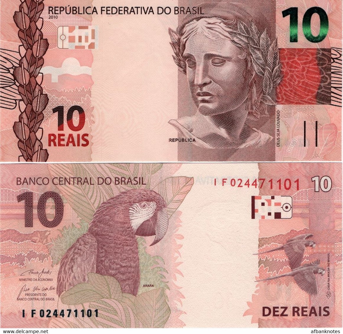 BRAZIL       10 Reais       P-254[e]       2010 (2019)        UNC - Brasile