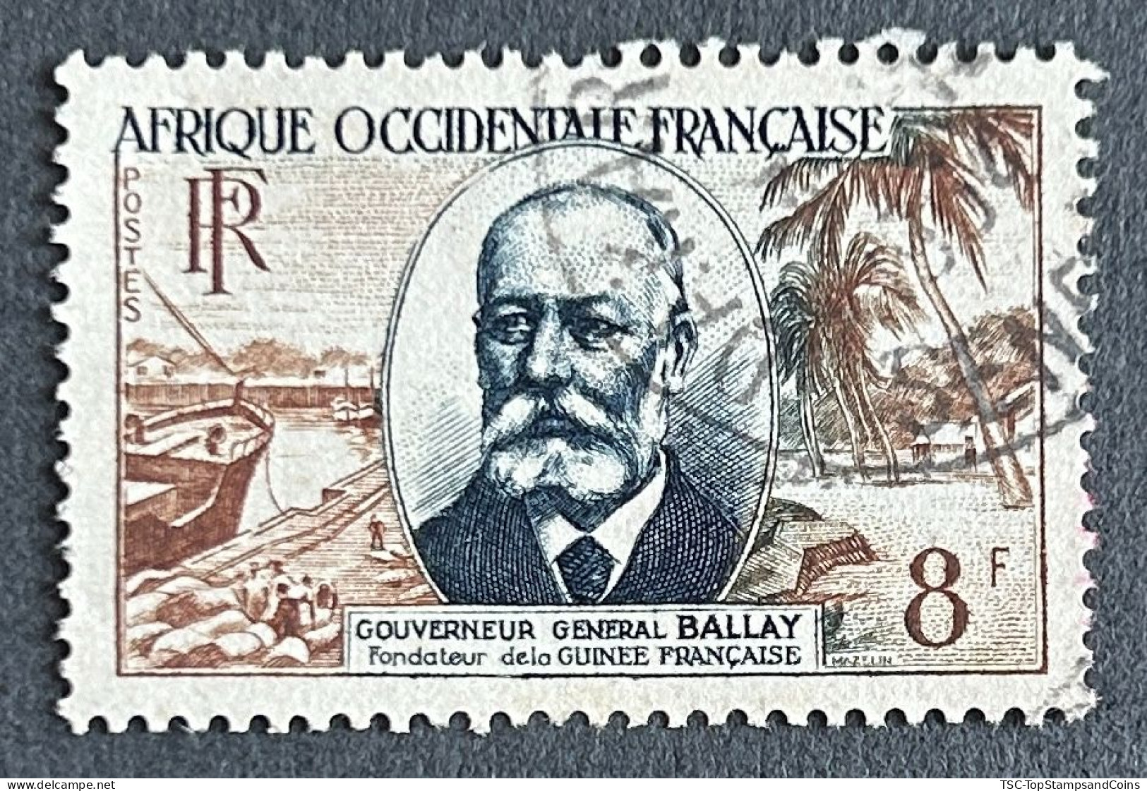 FRAWA0050U - Governor General Noël-Eugène Ballay - 8 F Used Stamp - AOF - 1954 - Gebruikt