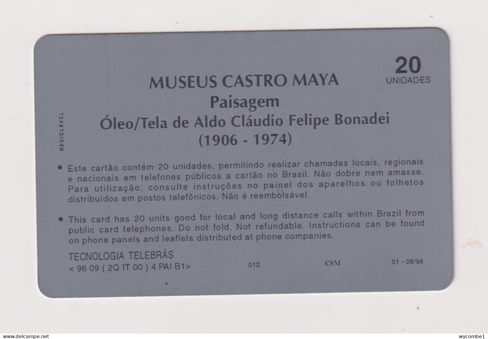 BRASIL -  Castro Maya Museum Inductive  Phonecard - Brasilien