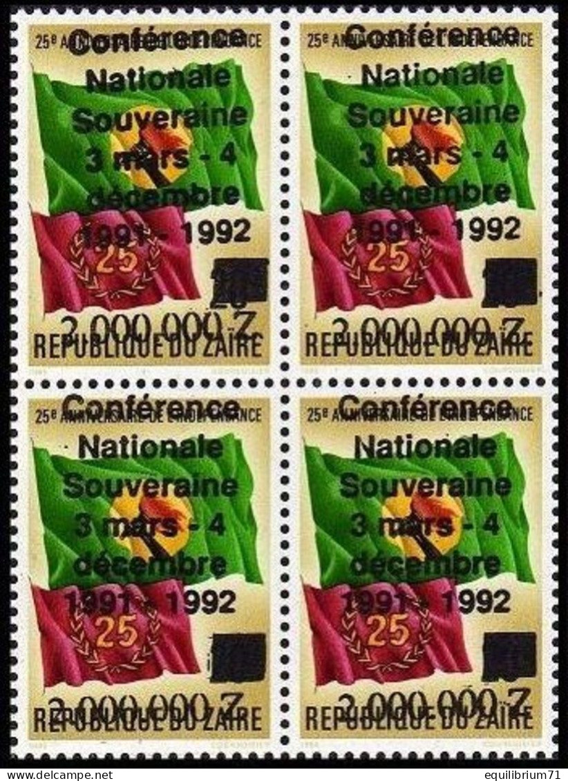 1289** + Surcharge "conférence Nationale …", NON EMIS / Opdruk "conférence Nationale …", NIET UITGEGEVEN.- BL De 4 ZAÏRE - Unused Stamps