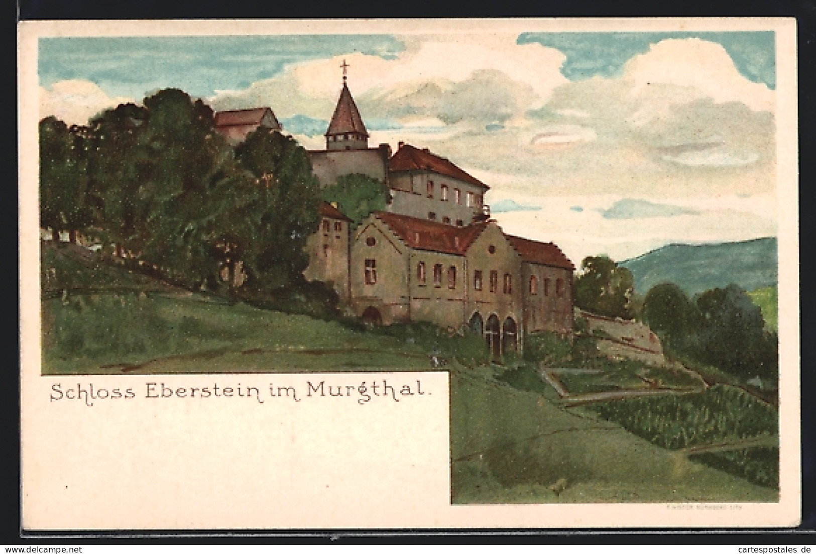 Lithographie Gernsbach, Blick Auf Das Schloss Eberstein  - Gernsbach