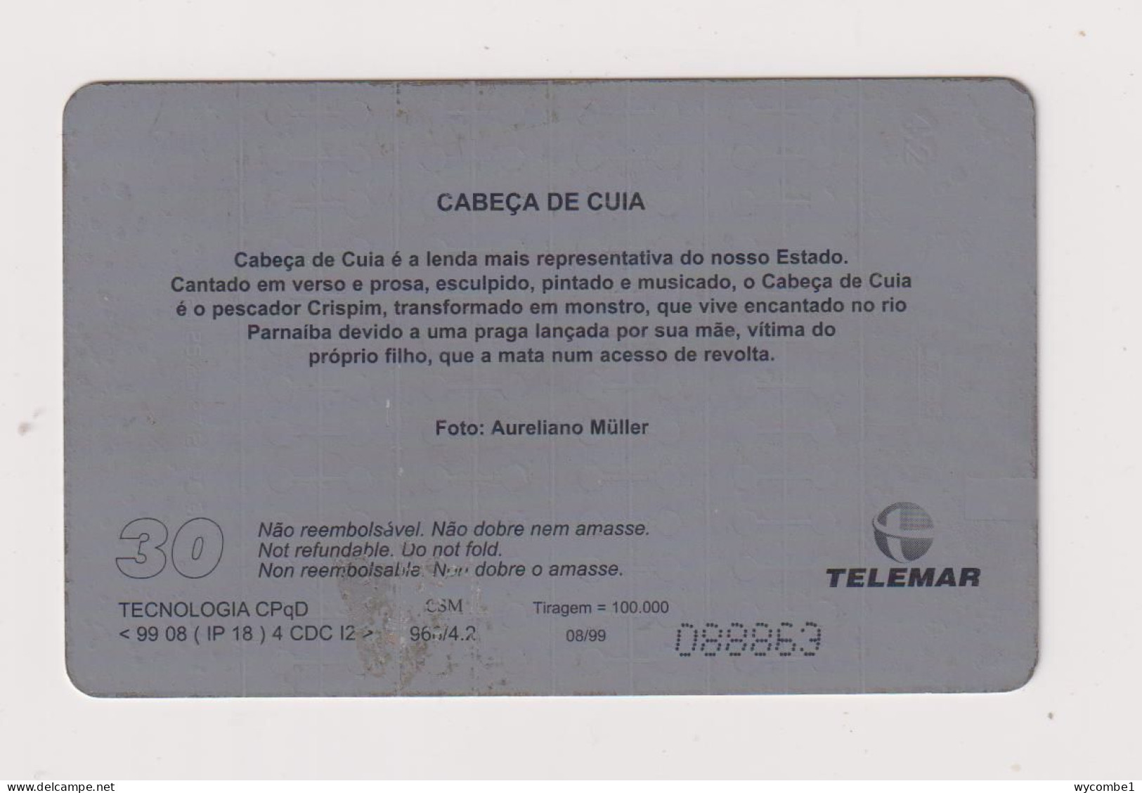 BRASIL -  Cabeca De Cuia Inductive  Phonecard - Brazilië