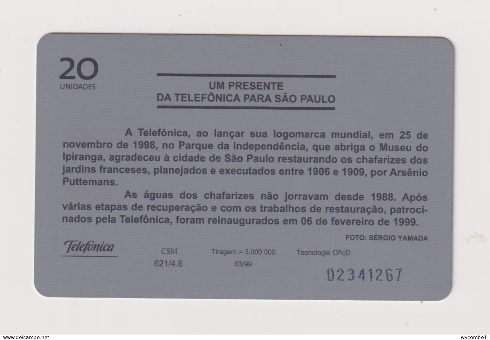 BRASIL -  Sao Paulo Inductive  Phonecard - Brazilië