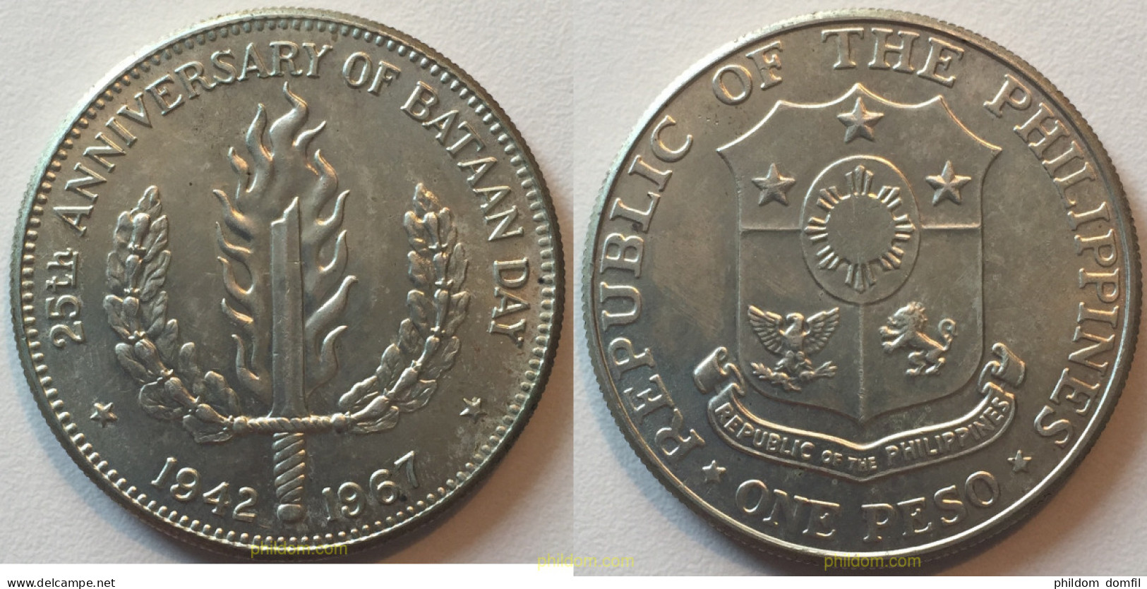 1661 FILIPINAS 1967 PHILIPPINES 1967 1 PESO BATAAN DAY FILIPINAS PLATA SILVER PHILDOM - Philippines