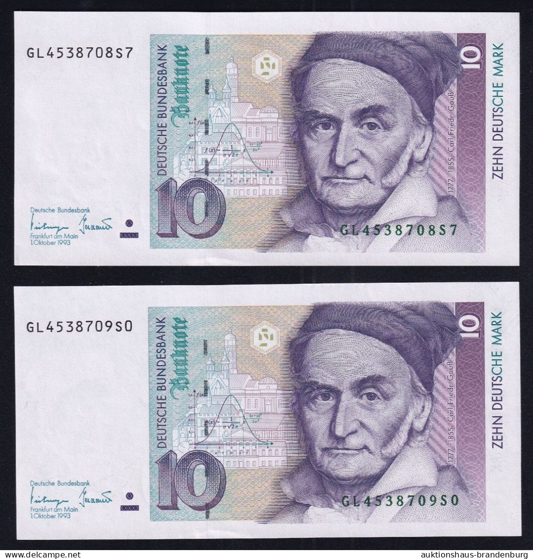 BRD: 2x 10 Deutsche Mark 1.10.1993 - Serie GL/S Mit Laufender KN - 10 Deutsche Mark