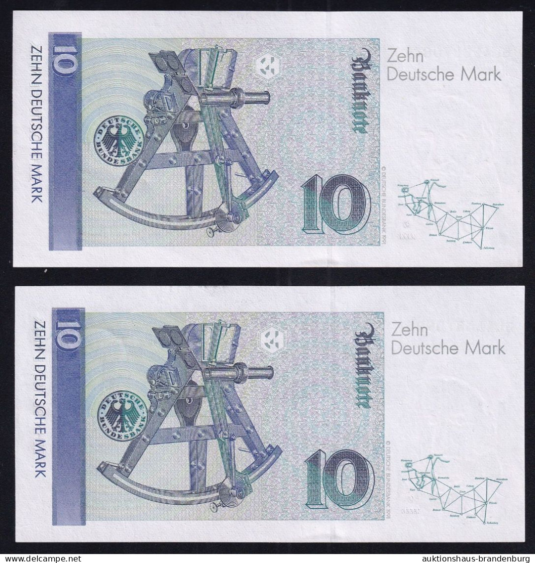 BRD: 2x 10 Deutsche Mark 1.10.1993 - Serie GL/S Mit Laufender KN - 10 DM
