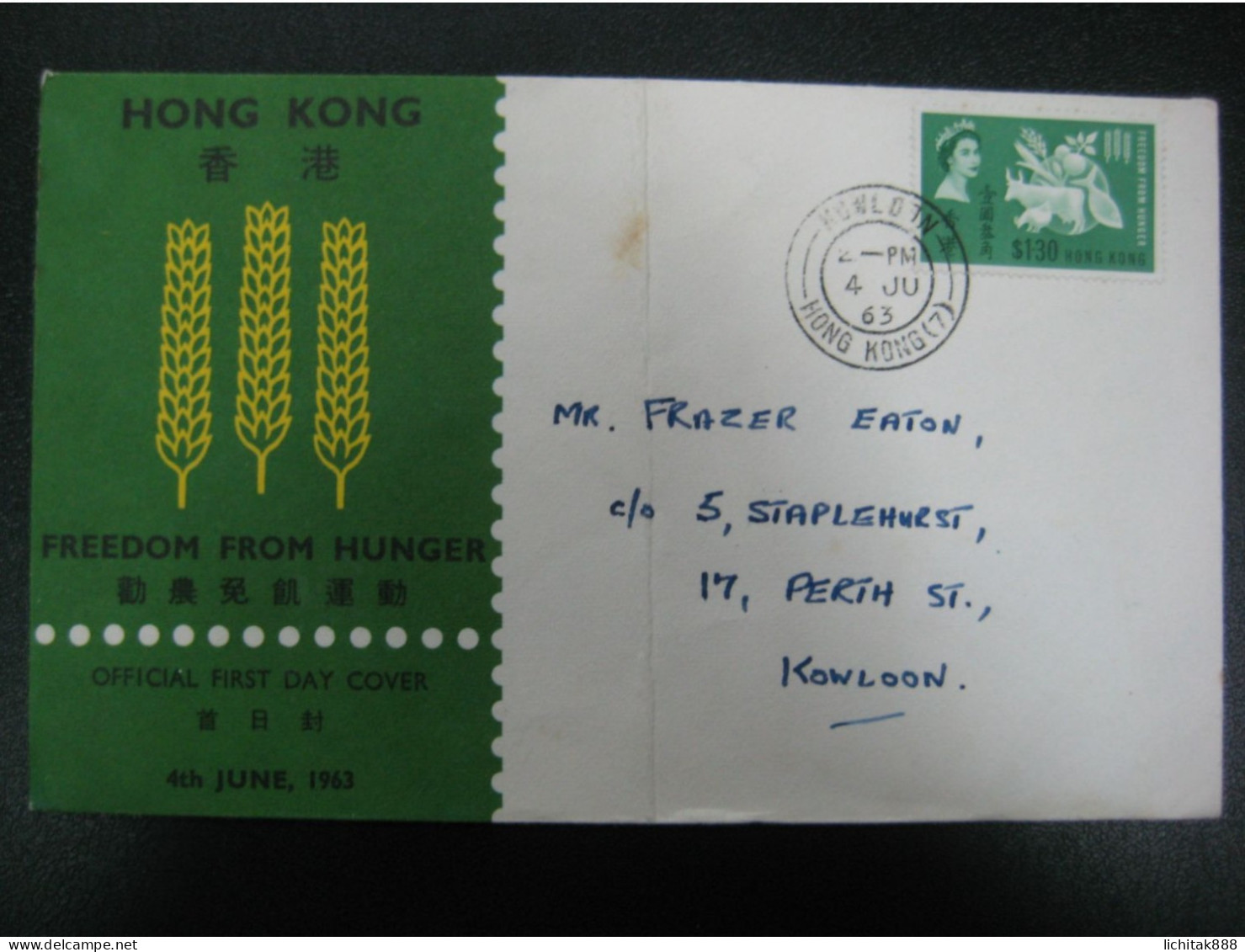 Hong Kong 1963 Freedom From Hunger Stamp GPO FDC First Day Cover - Briefe U. Dokumente