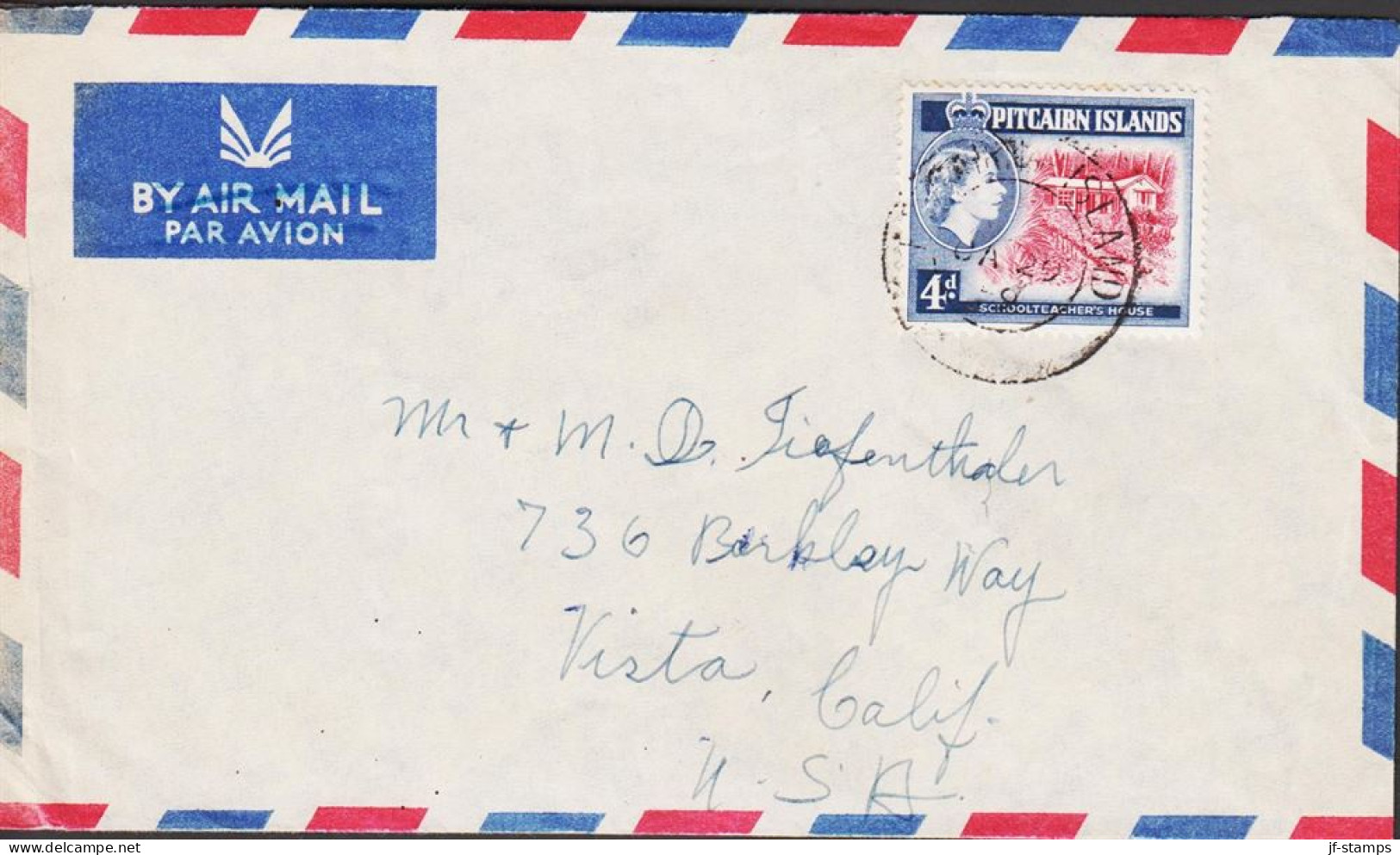 1959. PITCAIRN ISLANDS Views. Queen Elisabeth II. 4d On Cover To USA Cancelled PITCAIRN ISLAND... (Michel 25) - JF543083 - Pitcairn Islands