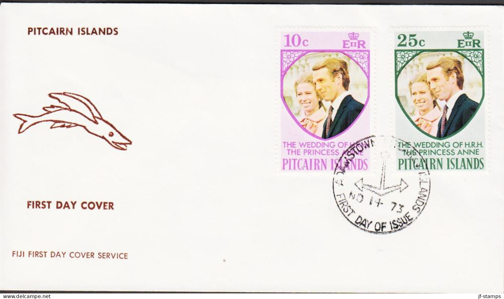 1972. PITCAIRN ISLANDS WEDDING ANNIVERSARY Anne & Mark Phillips Complete Set. FDC NO 14 7... (Michel 135-136) - JF543084 - Pitcairn Islands