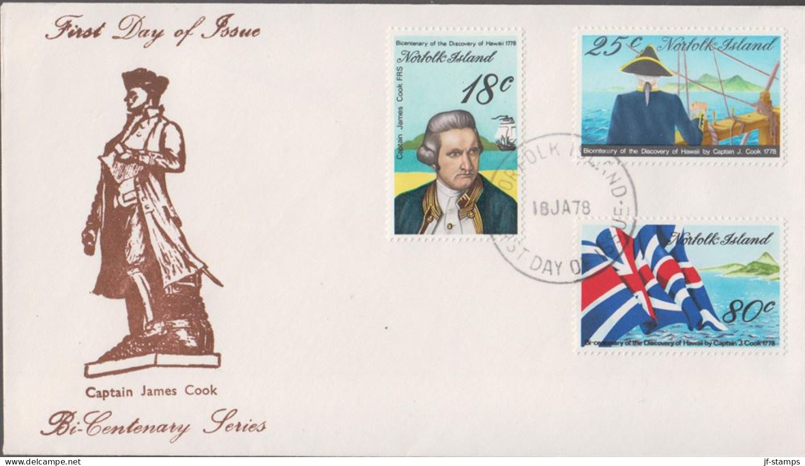 1978. NORFOLK ISLAND. Captain Cook In Complete Set With 3 Stamps On FDC. (MICHEL 205-207) - JF543097 - Norfolkinsel