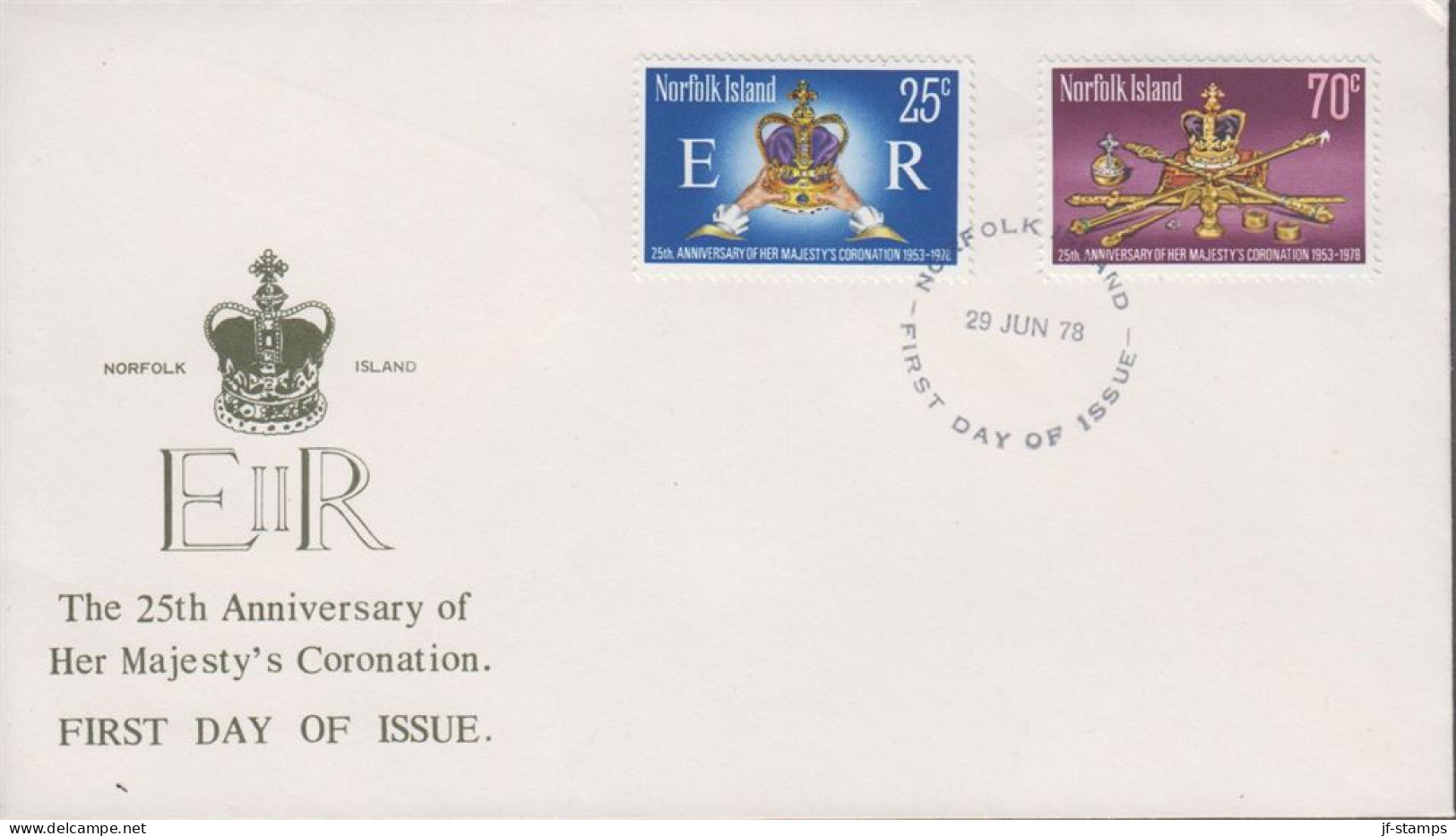 1978. NORFOLK ISLAND. Coronation 25 Years In Complete Set With 2 Stamps On FDC. (MICHEL 212-213) - JF543101 - Norfolk Island