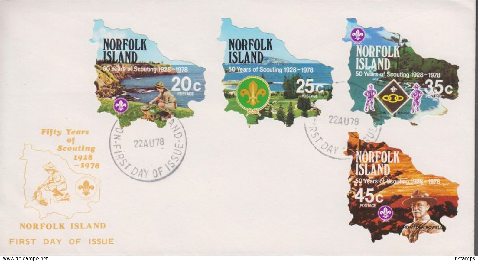 1978. NORFOLK ISLAND. 50 Years Of Scouting In Complete Set With 4 Stamps On FDC. (MICHEL 214-217) - JF543107 - Norfolkinsel