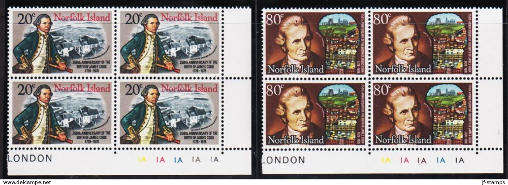 1978. NORFOLK ISLAND. James Cook Complete Set In Never Hinged 4-blocks.  (MICHEL 223-224) - JF543114 - Norfolk Island