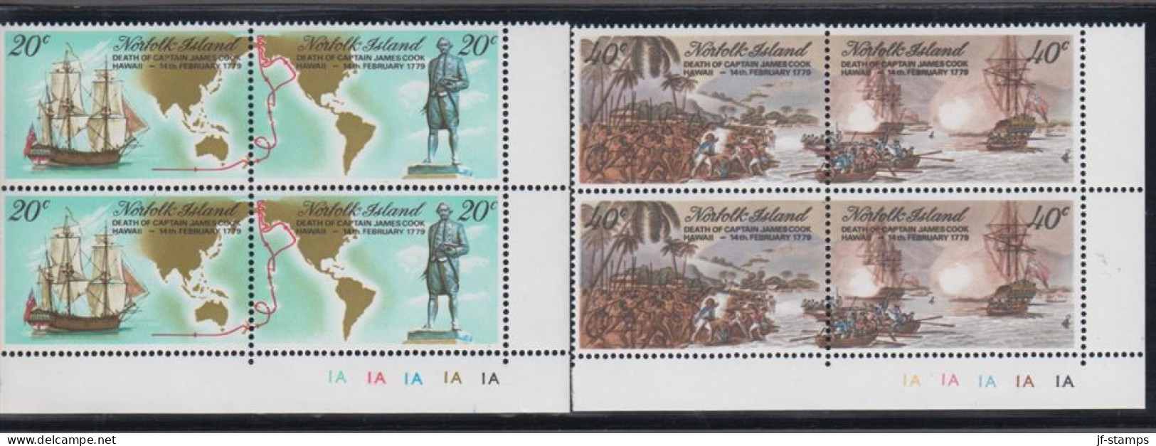 1979. NORFOLK ISLAND. James Cook Complete Set In Never Hinged 4-blocks With Margin.  (MICHEL 225-228) - JF543118 - Norfolkinsel