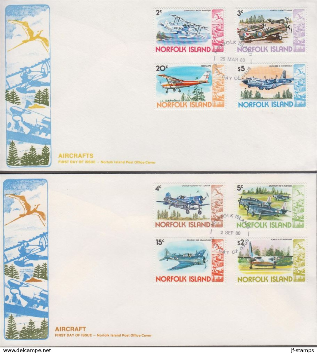 1980-1981. NORFOLK ISLAND. Airplanes Complete Set With 16 Stamps On 4 Different FDC. Beau... (MICHEL 239-254) - JF543137 - Norfolk Island