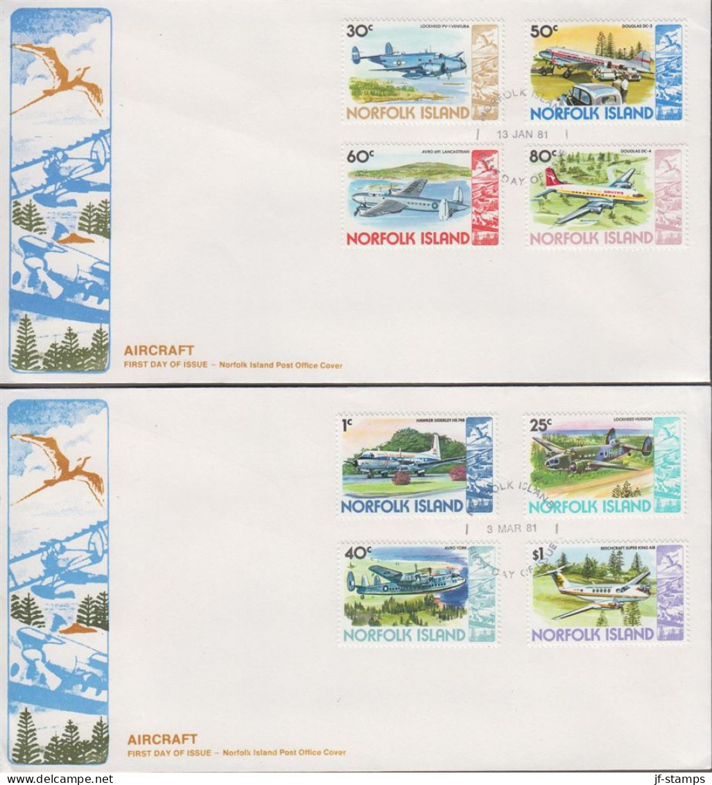 1980-1981. NORFOLK ISLAND. Airplanes Complete Set With 16 Stamps On 4 Different FDC. Beau... (MICHEL 239-254) - JF543137 - Norfolk Island