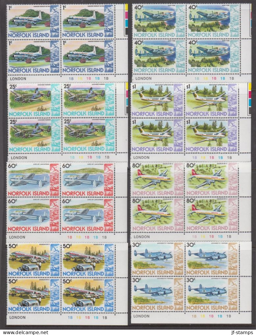 1980-1981. NORFOLK ISLAND. Airplanes Complete Set With 16 Stamps In Never Hinged 4-blocks... (MICHEL 239-254) - JF543138 - Isla Norfolk