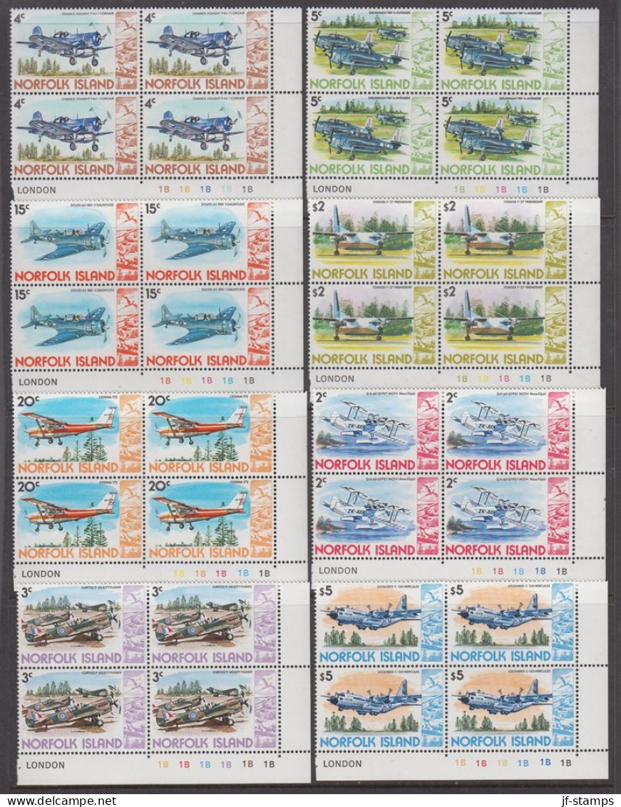 1980-1981. NORFOLK ISLAND. Airplanes Complete Set With 16 Stamps In Never Hinged 4-blocks... (MICHEL 239-254) - JF543138 - Norfolk Island